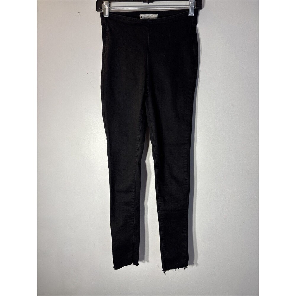 Free People Pull On Black Jeans Raw Hem Skinny Leg Womens Stretch Sz 24